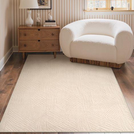 Tapis Salon Beige 120x160cm Géométrique Moderne 3D Crème antidérapant lavable en machine, doux et confortable pour chambre, séjour et salle à manger (1/5)