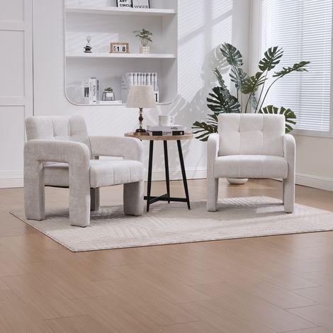 Fauteuil individuel moderne minimaliste pour salon, chambre et bureau, chaise rembourrée confortable, style nordique, assise décontractée (chenille beige)