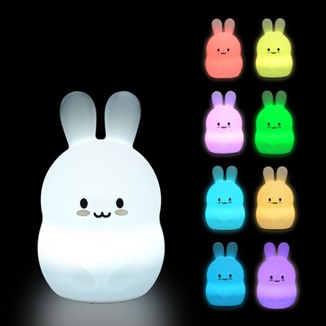 Veilleuse Enfant avec Télécommande, Contrôle Tactile 16 Couleurs - Lapin Veilleuse Bébé avec Minuterie Lampe Veilleuse Led Sans BPA Veilleuse Enfant Rechargeable Cadeau Bebe Fille [Classe énergétiq (1/5)