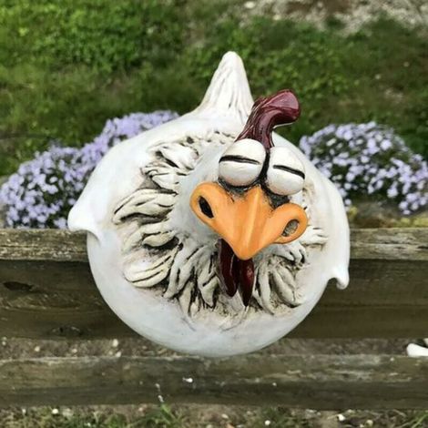 Lot de 3 statues de décoration de clôture de poulet amusantes pour escaliers de jardin, ferme, terrasse, arrière-cour, artisanat en résine, sculpture de poule de poulet, statue d'extérieur, cadeau de (1/5)