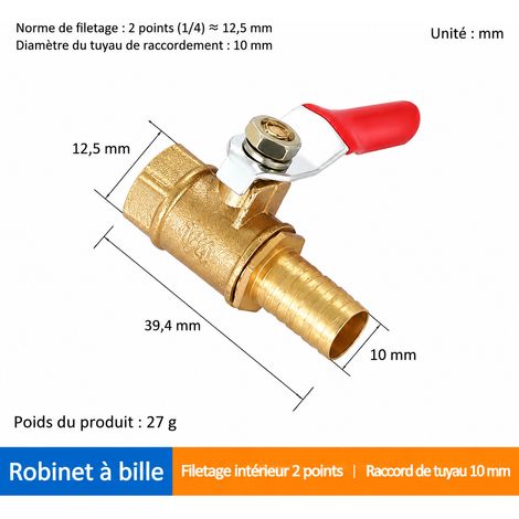 Vanne à boisseau sphérique en laiton DN10 poignée rouge raccord taraudé femelle et tuyau 10-02 1.0 dn10 21 37 g – Livraison gratuite