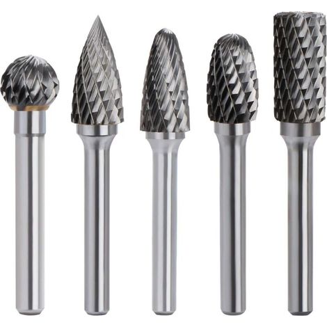 Kit de 5pcs Fraises Rotatives en Carbure de Tungstène Double Coupe Tige 6mm Tête 10mm Outil Dremel Perceuse Ponceuse Electrique Pour la sculpture sur métal, le polissage, la gravure