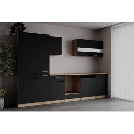 Einbauküche Küchenzeile Leerblock Eiche Sägerau Schwarz Merle 310 cm Respekta