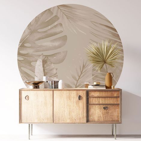 Sticker mural rond / cercle - Motif botanique - Diamètre 30 cm - Adhésif MAT (1/3)