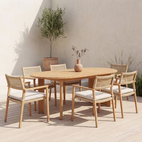 Table de jardin ovale bois d'acacia 6 places 200cm naturel - Bosca