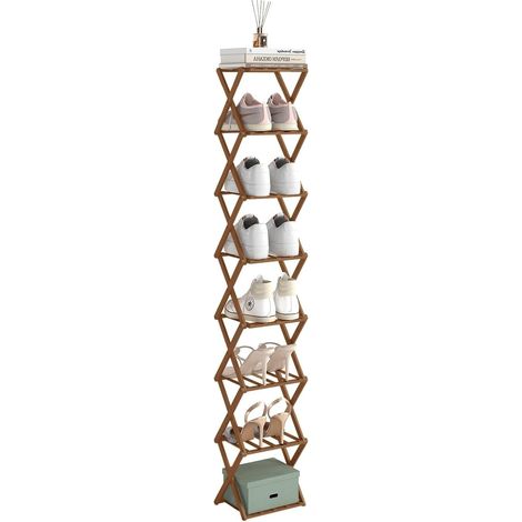 JF HOME BLISS Shoe Rack Foldable Bamboo Freestanding Shoe Organiser for Small Spaces Tall Stand No Assembly Slim Narrow Storage Shelf for Hallway Bedroom Entryway Corner (Brown, 8 Tier - Narrow) (1/5)