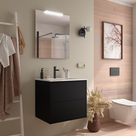 Ensemble complet OPTIMUS 600 NATURAL + meuble-lavabo + miroir + luminaire (1/2)
