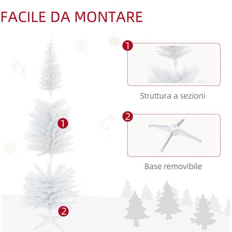 Sapin artificiel blanc haut et fin 180 cm, arbre de Noël élancé aux branches réalistes, avec support pliable inclus. (1/5)
