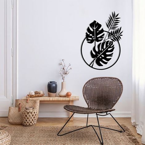 Wanddekoration aus Metall in Form eines Palmblattes, schwarze hängende Ziersilhouette, tropische Wandkunst für Zuhause, Schlafzimmer, Wohnzimmer, Badezimmer, Küche und Büro (1/5)