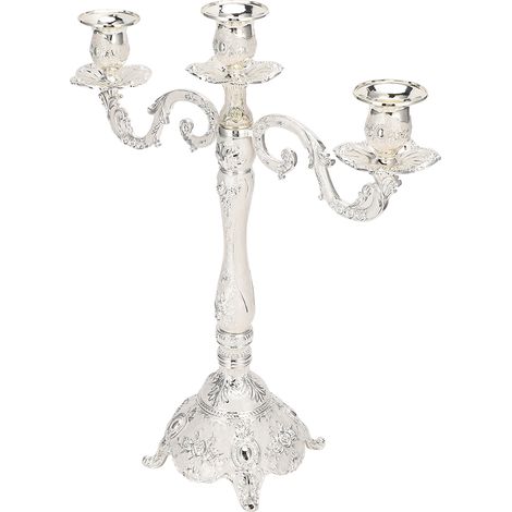 Bougeoir européen décoration maison rétro romantique cadeau dîner aux chandelles support 3 bougies argent blanc (1/5)