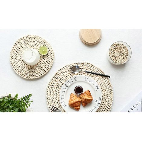 Set de table en paille, épais et isolant, compatible avec les protections, lot de 3, couleur beige. (1/4)