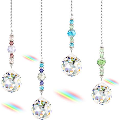 Lot de 4 prismes en cristal en verre - Décoration en cristal - Décoration suspendue - Attrape-soleil - Cristaux - Décoration de (1/5)