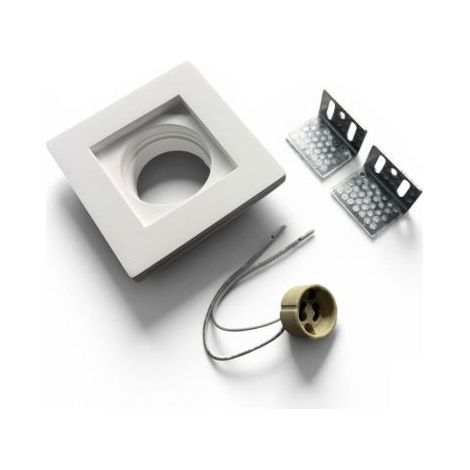 Portafaretto In Gesso Da Incasso, Quadrato 100X100X30mm, Bianco Verniciabile Portalampada GU10 e Connettore Fast Incluso (1/5)