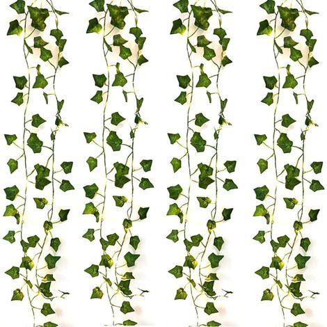 Chaîne Lumières LED Plantes Artificielles Vert Feuille de Lierre, de Vigne pour La Maison Décor Mariage Lampe Bricolage Suspendu Jardin Cour D'éclairage, 2M 20 LEDs (4 Pcs Feuille d'érable)