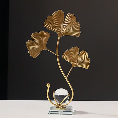 Boule de Cristal sur Feuille Métallique Ornement Décoratif Élégant de Style Nordique pour Bureau et Salon, Modèle 1 - Fer et Boule de Cristal, 26cm (1 Ornement + 1 Base) (1/5)