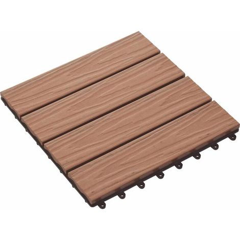 Lot de 11 dalles de terrasse en composite bois-plastique (WPC) brun clair de 30 x 30 cm (1/5)