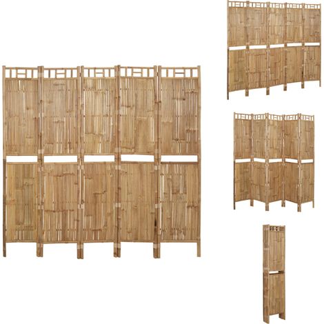 Cloison de séparation 5 panneaux Bambou 200x180 cm - Séparateur De Pièce - Écran De Confidentialité - Cloison Pliable - Bambou - Décoration Intérieur (1/5)