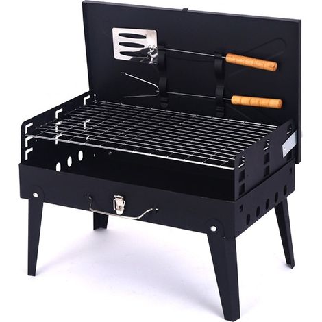 Vicmhuang – Barbecue portable au charbon de bois pliable – Grille en acier inoxydable – Dimensions 43x26x46 cm – Pour pique-nique et camping