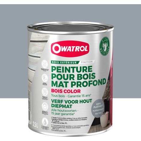 Owatrol-BOIS COLOR-Peinture pour bois extérieur opaque - Finition Mate-Gris Platine RAL 7045 2.5 litres