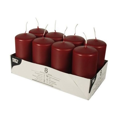 STAR BOUGIES PILIER BORDEAUX ROUGE EN CARTON, 50 X 100 MM (LOT DE 8) PAPSTAR 17983