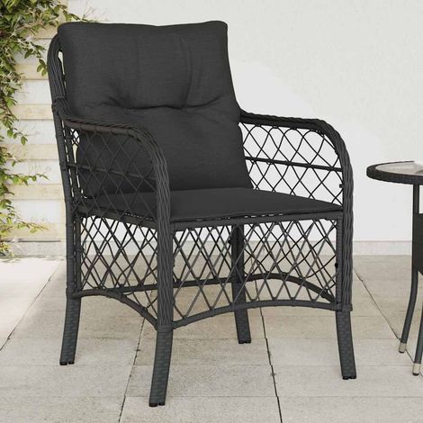Lot de 2 Chaises de Jardin en Résine Tressée avec Coussins Fauteuils d'Extérieur Noir, 14kg - PANGIVO (1/5)