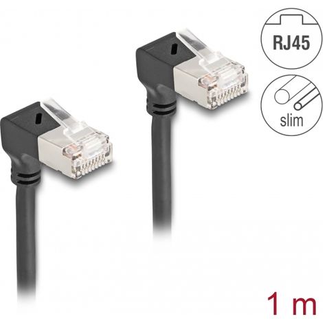 Delock Cable de red RJ45 Cat.6A S/FTP Slim 90Â° hacia abajo / acodado hacia abajo 1 m negro
