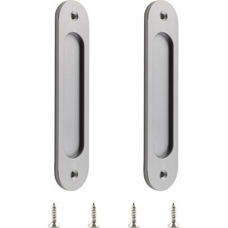 Set of 2 oval sliding door handles made of matte aluminum alloy with screws for barn-style sliding doors (1/5)