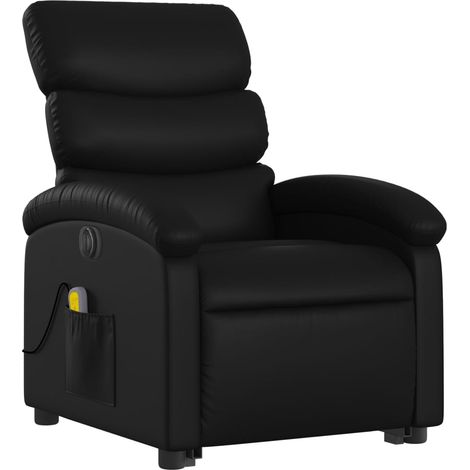Poltrona relax con funzione massaggio e funzione sollevamento elettrico reclinabile in PVC nero DEC027804