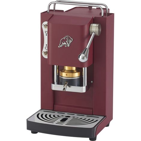 FABER COFFEE MACHINES  3.0 Pro Essential  Cafetera ESE 44 mm compacta con bidón de cristal, soporte para cápsulas extraíble y prensa ajustable de latón (rojo cereza, cromo)