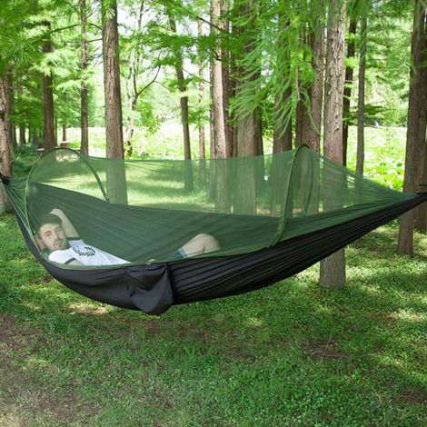 1 Hamac, Ouverture automatique, Moustiquaire, Nylon, 250 x 120 cm, Camping (1/4)
