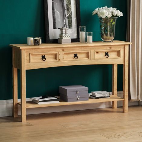 Table de Chevet 3 tiroirs, Pin, Vert Sapin, 3 Drawer (1/5)
