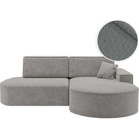 Canapé d'angle droit convertible 4 places MARLO en tissu chenille - Gris clair (1/5)
