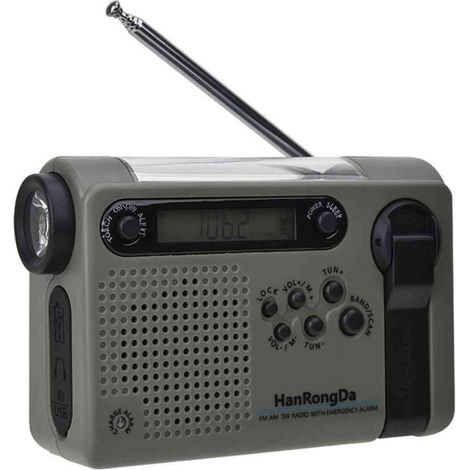 2000mAh Solar-Powered Hand-Crank Emergency Radio - FM/AM Radio - USB Charger - LED Flashlight - UK Version
