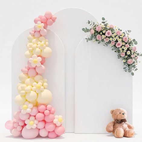 Arche de mariage, arche de ballon, couverture de fond blanche pour mariage, cérémonie, anniversaire, fête, fête prénatale, banquet (blanc, lot de 3, 1,8 m, 2 m et 2,2 m) (1/5)