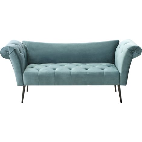 Chaise longue de terciopelo acolchado capitoné verde azulado Nantilly (1/5)