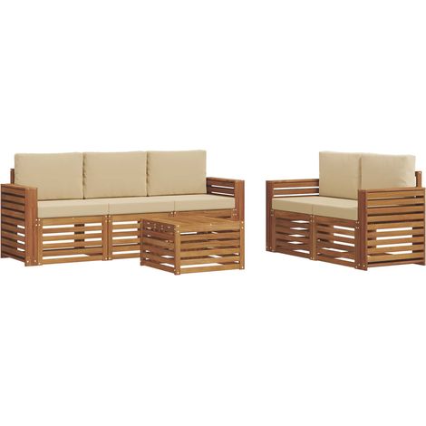 Ensemble de canapés d'extérieur 6 pc Naturel et Beige vidaXL (1/5)