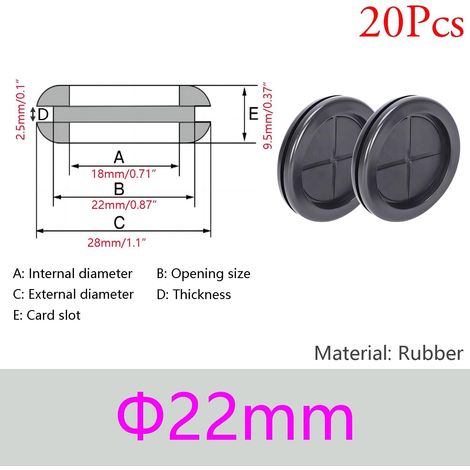 20 Stück Gummistopfen Gummitüllen Gummi-Kabeltüllen Gummitüllen zum Schutz von Drähten 22 mm
