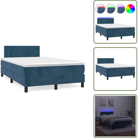 Sommier à lattes de lit avec matelas LED bleu foncé 120x190 cm - Lit Plateforme - Lit Design - Lit Capitonné - Lit Velours - Lit Avec Éclairage Led (1/5)