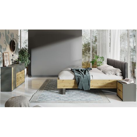 Schlafzimmer Set 3-teilig mit Bettgestell 160x200 cm modern in grau mit Eiche RAGUSA-166 (1/5)