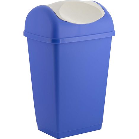 Poubelle à Couvercle basculant, Poubelle en Plastique pour la Cuisine et la Salle de Bain, Poubelle avec Couvercle basculant, capacité : env. 50 litres, Bleu/Blanc (1/4)