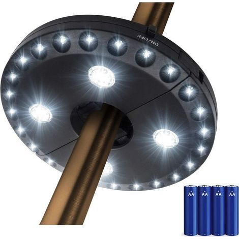 Lampes pour Parasol Patio Parapluie Light 3 Mode de luminosité 28 lumières LED à 220 Lux- porter 4 x AA à piles, Parapluie bâton léger pour parapluies de terrasse, le camping, tentes ou à l'extérieur (1/5)