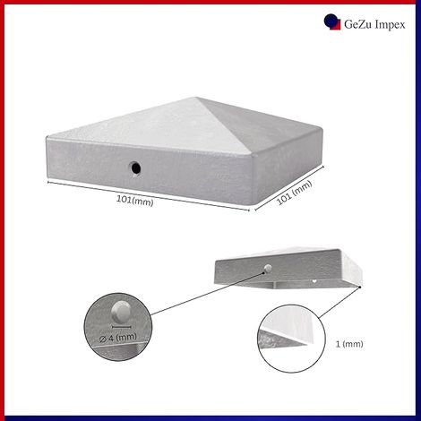 Capuchon de poteau galvanisé à chaud 101 x 101 mm – Chapeau de protection bois pour clôture – Chapeau de poteau pyramidal – GeZu Impex