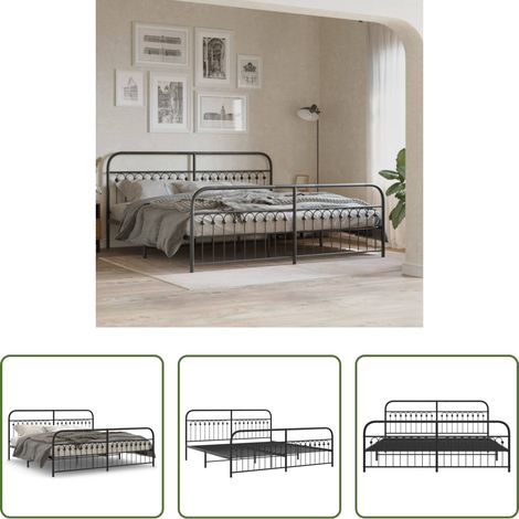 vidaXL Lit avec tête et pied - Cadre de lit métal sans matelas avec pied de lit noir 193x203cm (1/5)