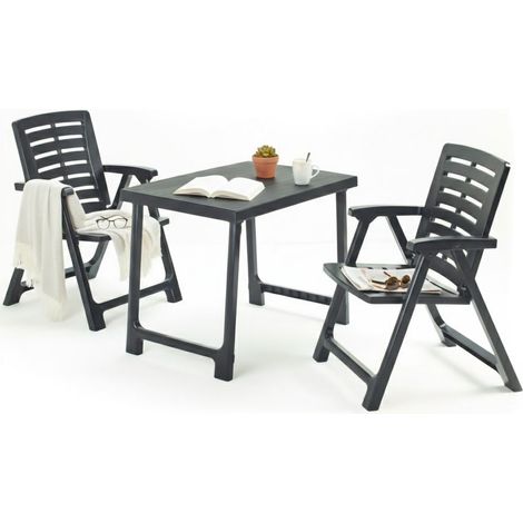 Gartenset Lithia: 2-Sitzer Outdoor-Set, Tisch Made in Italy, Camping-Bistroset, Schwarz Anthrazit