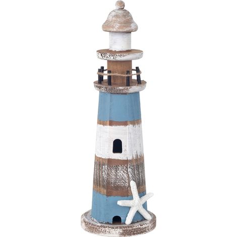 Figurine de phare en MDF - Décoration marine, style nordique, bleu