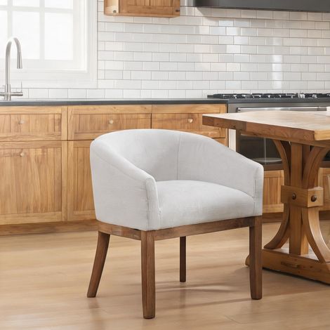 Fauteuil de salle à manger en bois massif et tissu beige (1/5)