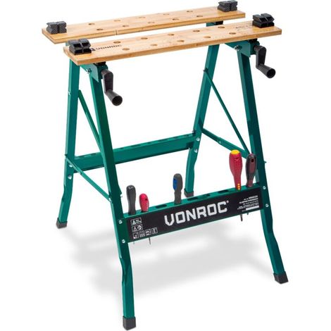 Établi pliant modulable en métal et bambou – Capacité de charge 150 kg – Dimensions 520x635 mm – Pour travaux intérieurs et extérieurs (1/5)