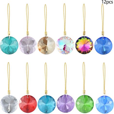 12 Kristallglas-Weihnachtsdekorationen, 30 mm kleine runde prismatische Blumen für Weihnachtsbaum und Hochzeit (verschiedene Farben) (1/3)