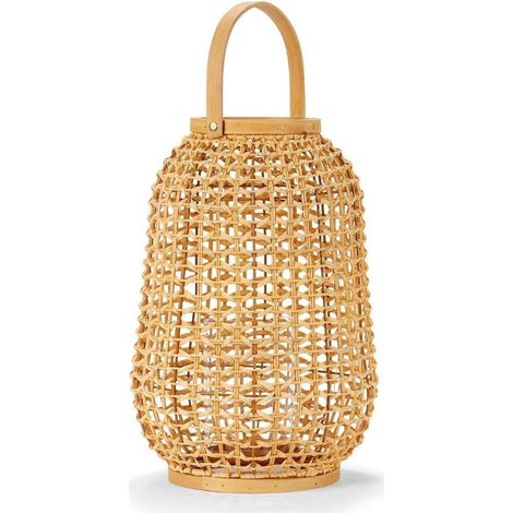 Lanterne en rotin naturel fait main avec verre intérieur - Rotin naturel brun clair (1/3)