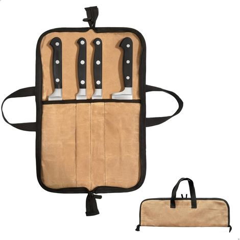 Etui Couteau, Malette de Couteaux de Cuisine Professionnelle, Malette Couteaux Professionnel Doté d'une Poignée de Transport et d'une Fermeture à Glissière, Toile Cirée Imperméable, Kaki (1/5)